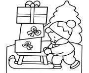 Coloriage sapin de noel et nounours avec un cadeau de noel dessin