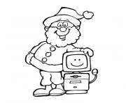 Coloriage pere noel en route pour la distribution des cadeaux dessin