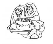 creche noel jesus famille bebe dessin à colorier