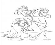 prince hans avec son cheval fort dessin à colorier