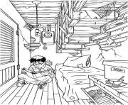 Harry Potter dans sa petite chambre dessin à colorier