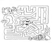 Coloriage labyrinthe jeux poisson dessin