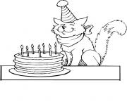 chat anniversaire dessin à colorier