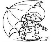 petit garcon et son chien sous le parapluie dessin à colorier