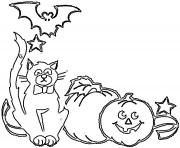 Coloriage chat dans une citrouille halloween dessin