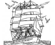 mer et bateau dessin à colorier