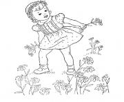 Coloriage fille cueillir des fleurs