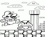 Mario saute sur un champignon dessin à colorier