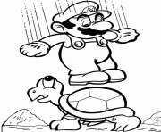 Coloriage Mario pousse une carapace tortue dessin