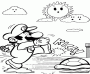 Mario pousse une carapace tortue dessin à colorier