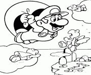 Mario vole avec un parachute dessin à colorier