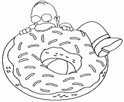 Homer essaie de manger un enorme donuts dessin à colorier