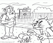 Coloriage Jerry sur la tete de Tom dessin
