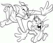 Coloriage Jerry donne un coup de pied a Tom dessin