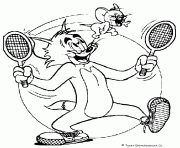 Tom joue au tennis avec Jerry comme balle dessin à colorier