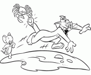 Coloriage Jerry donne un coup de pied a Tom dessin