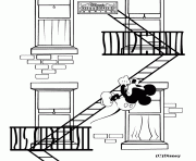 Mickey dans les escaliers de secours dessin à colorier