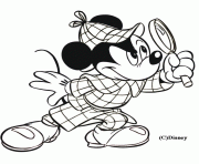 Mickey est deguise en Sherlock Holmes avec sa loupe dessin à colorier