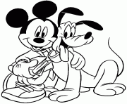 Coloriage Mickey et Minnie mangent dessin