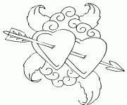 st valentin deux coeurs avec une fleche dessin à colorier