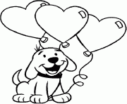 st valentin dessin d un chien avec 3 ballons en forme de coeur dessin à colorier