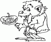 Coloriage Un loup garou avec une citrouille d Halloween dessin