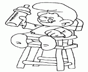 bebe schtroumpf sur une chaise haute dessin à colorier