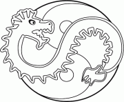 dragon dans un ying yang dessin à colorier