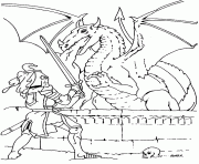 chevalier contre un dragon dessin à colorier