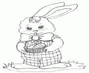 Coloriage paques lapin ramasse des chocolats dessin