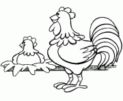 paques une poule avec un coq dessin à colorier