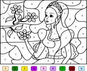 magique princesse barbie avec fleurs facile maternelle dessin à colorier