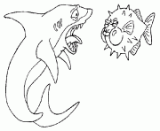 un requin qui a peur d un poisson moche dessin à colorier