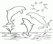 trois dauphins et un soleil dessin à colorier