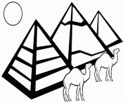 trois pyramides et 2 dromadaires dessin à colorier