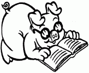 cochon qui lit un livre dessin à colorier