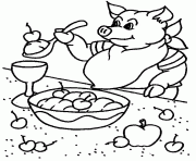 un cochon qui mange a table dessin à colorier