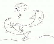 deux dauphins avec un ballon dessin à colorier