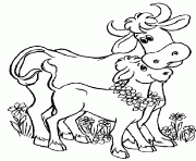 une vache sont petit veau dessin à colorier