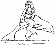 sirene sur un dauphin dessin à colorier