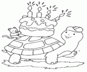 tortue porte un gateau d anniversaire dessin à colorier