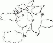 un cochon avec des ailes dans le ciel dessin à colorier