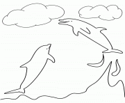 deux dauphins et nuages dessin à colorier