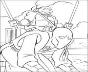tortue ninja avec ennemi dessin à colorier