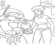tortue ninja avec une fille dessin à colorier