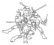 Coloriage tortue ninja repousse deux mechants dessin