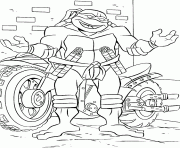 tortue ninja avec sa moto dessin à colorier