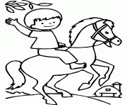 un enfant sur un cheval dessin à colorier