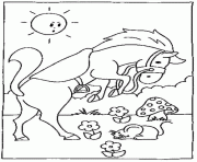 cheval avec des fleurs et un champignon dessin à colorier