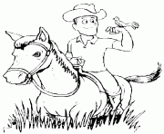 un cowboy avec un oiseau sur la main dessin à colorier